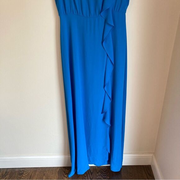 BCBGMaxAzria Maxi Dress Women 10 French Blue Asymmetric Neck Sleeveless NWT!! - Picture 8 of 16